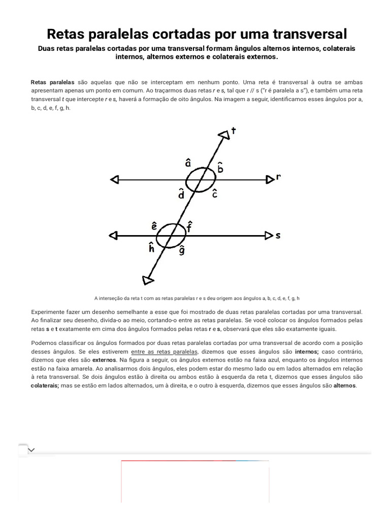 Retas paralelas cortadas por uma transversal brasil escola pdf