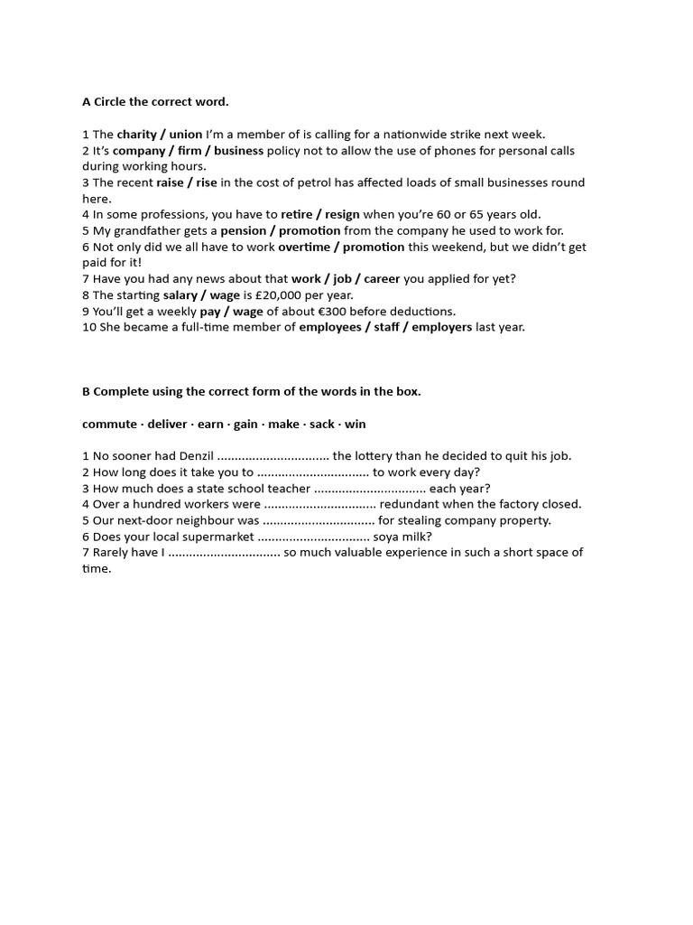 Business English Practice Exercises | PDF | Employment | Salary