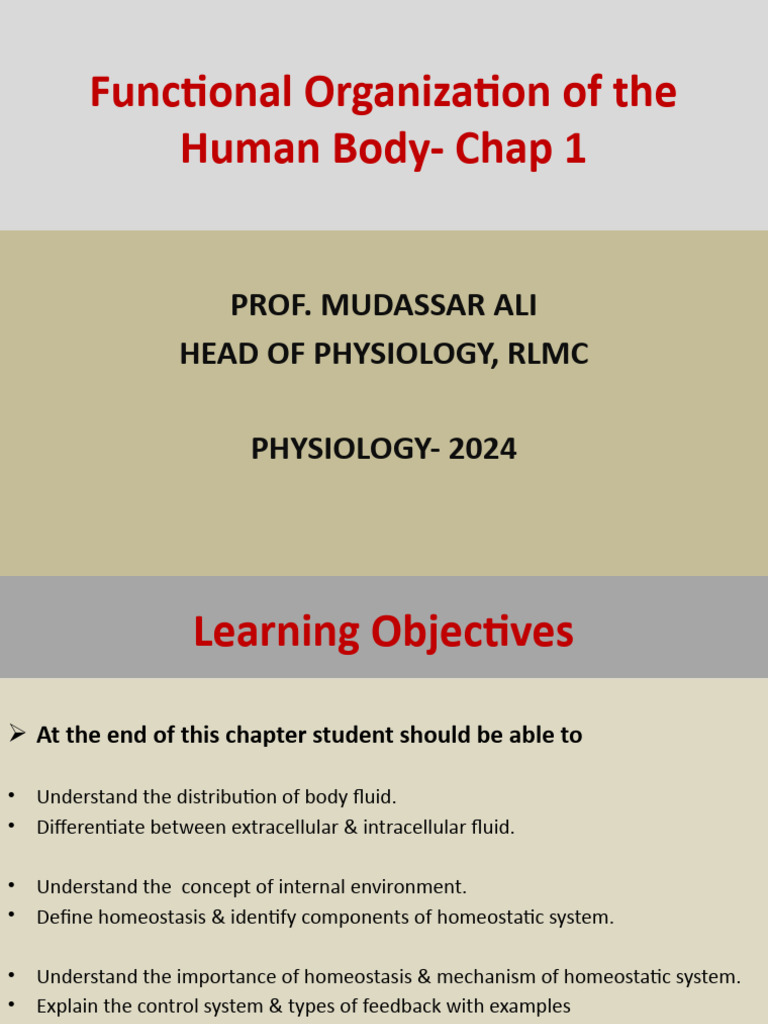 Cell Physiology Chap 01 by DR Mudassar | PDF | Homeostasis | Human Body