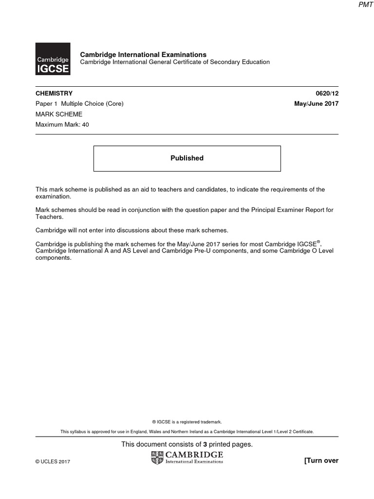 June 2017 (v2) MS - Paper 1 CIE Chemistry IGCSE | PDF | Standardized ...