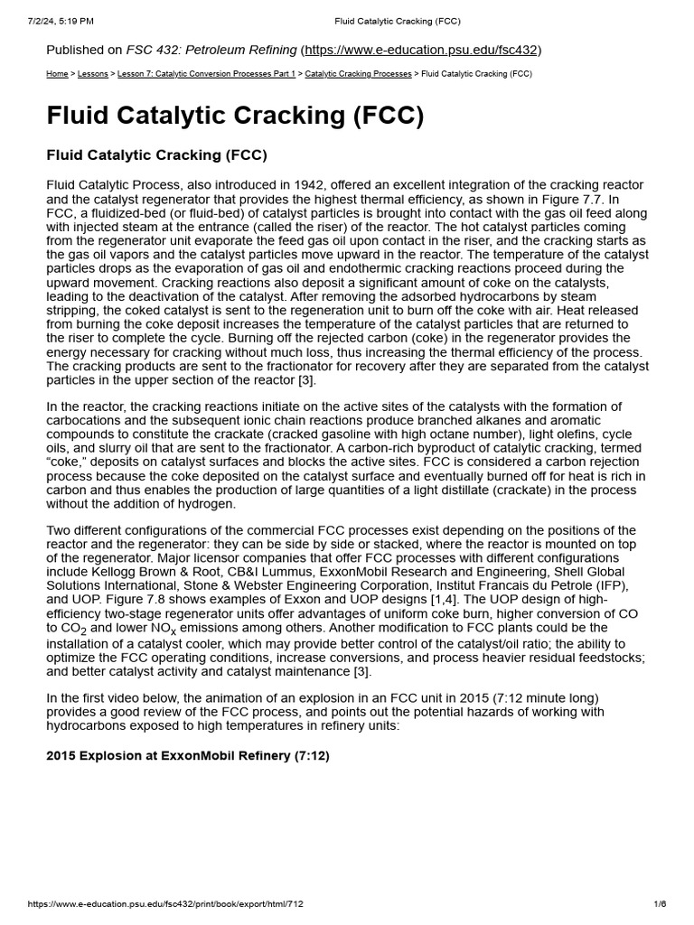 Fluid Catalytic Cracking Overview | PDF | Chemical Engineering ...