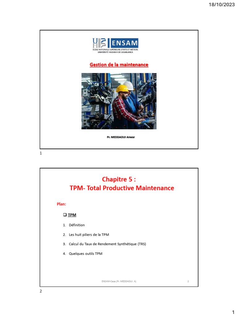 Introduction à la TPM et SMED | PDF