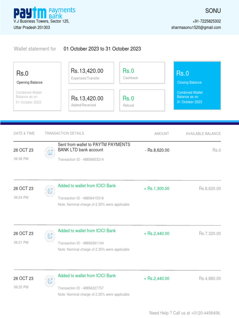 Wallet Statement: October 2023 Summary | PDF | Credit Card | Service ...