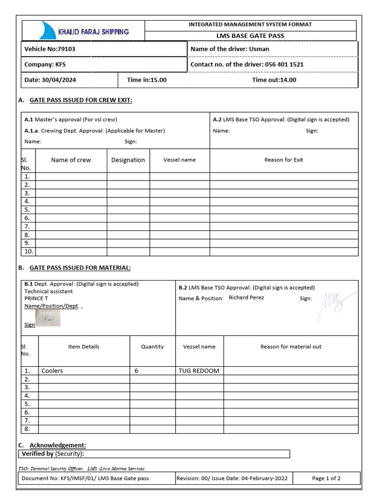 LMS Base Gate pass Material Tug Redoom 30.04.2024 | PDF