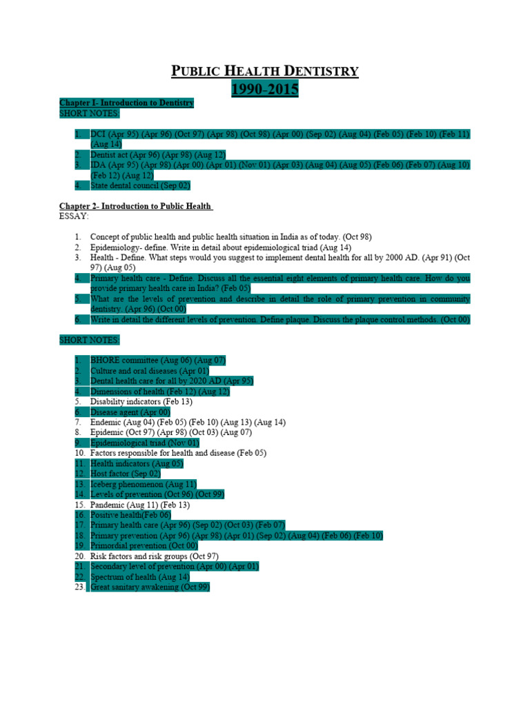 Public Health Dentistry Overview | PDF | Periodontology | Dentistry