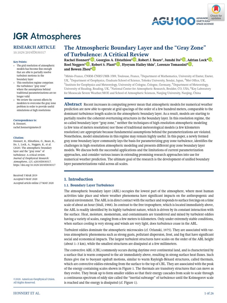 Gray Zone Turbulence in ABL Models | PDF | Turbulence | Boundary Layer
