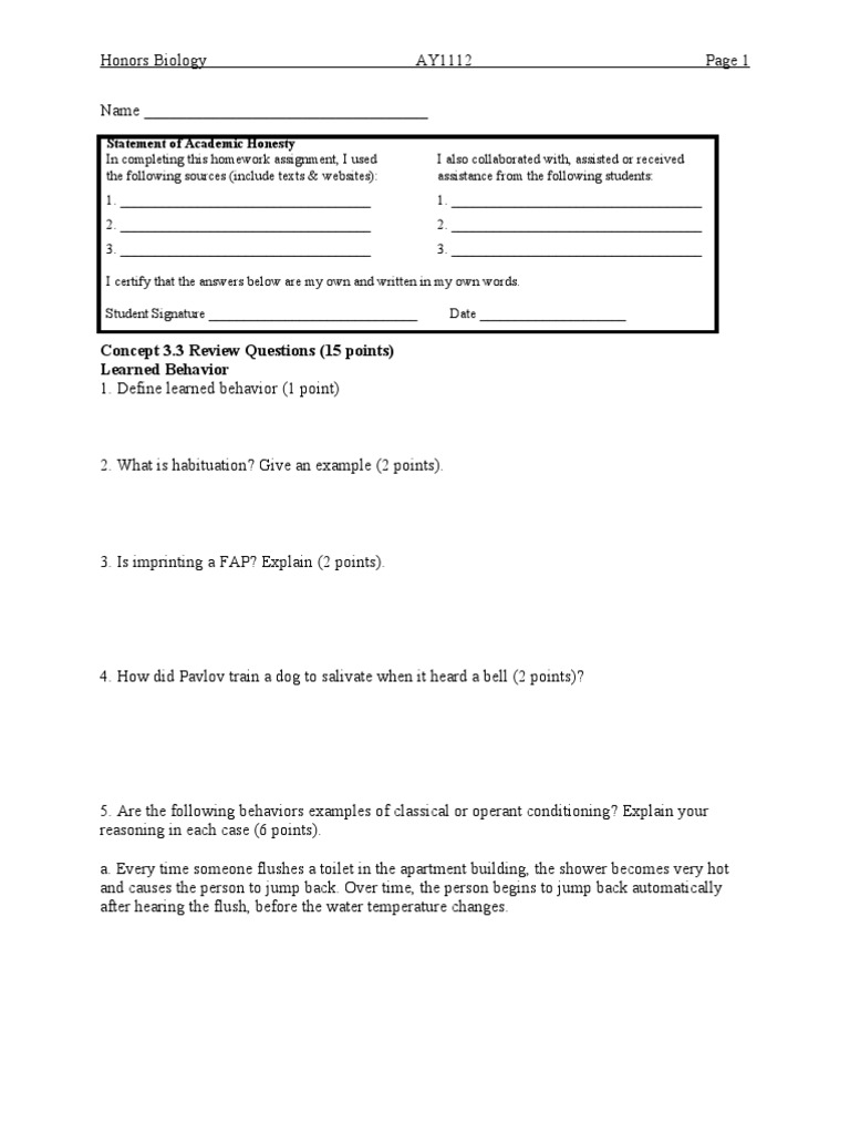 Learned Behavior Review Questions | PDF | Career & Growth