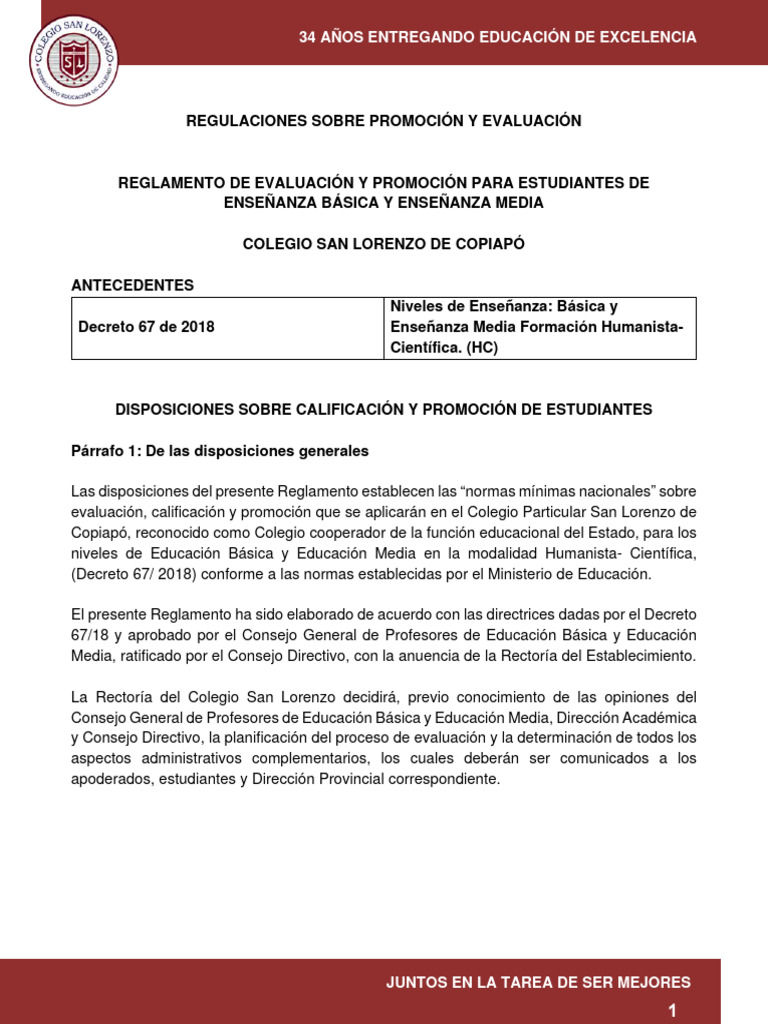 Reglamento de Evaluación Escolar 2023 | PDF | Evaluación | Educación ...
