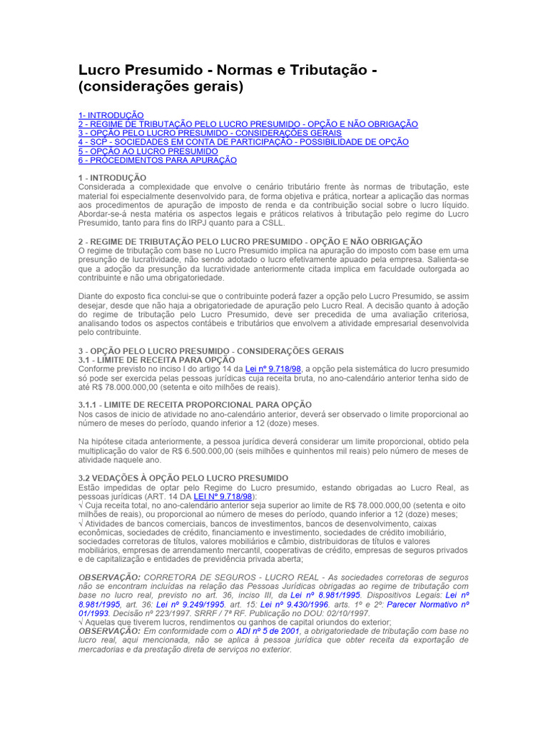 Lucro Presumido | PDF | Impostos | Imposto de Renda