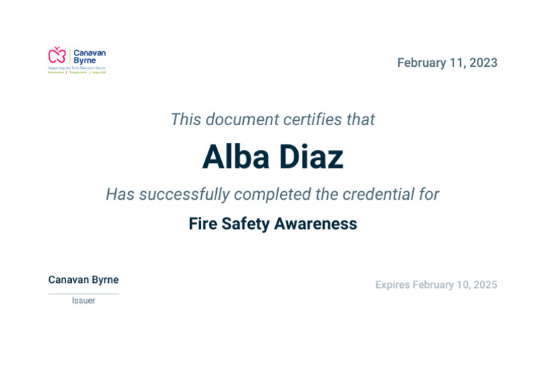 Canavan ByrneFire Safety AwarenessCertificate PDF