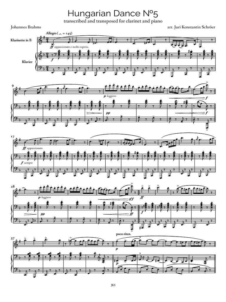 Hungarian Dance 5 Johannes Brahms Clarinet Piano Pdf