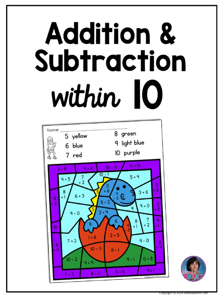 ColorbyNumberAddtoSubtractwithin10KindergartenOceanCampDinosaur 1 | PDF