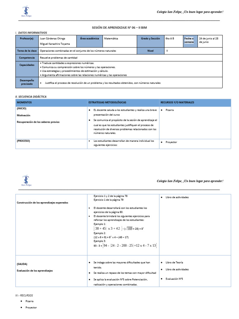 Ses 06 Mat 6to Iib | PDF | Maestros | Evaluación