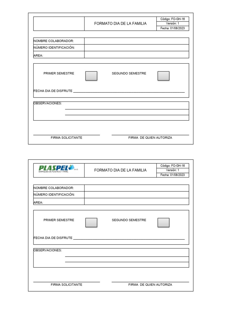 Fo-Gh-16 Formato Dia de La Familia | PDF | Derecho