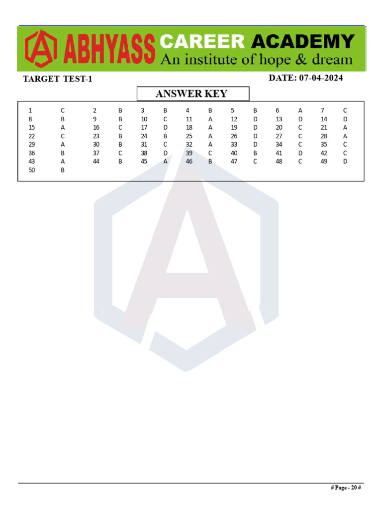 Target Test-1 Answer Key 2024 | PDF