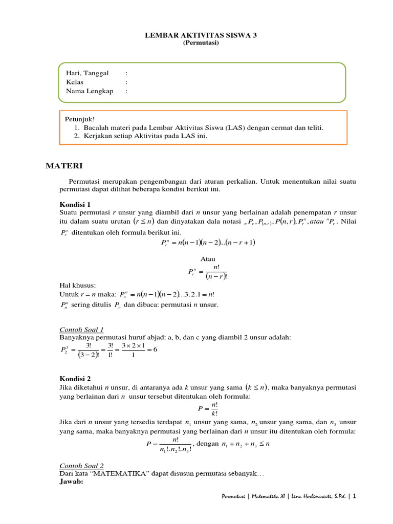 Permutasi dalam Matematika XI | PDF | Seni & Disiplin Bahasa | Metode ...