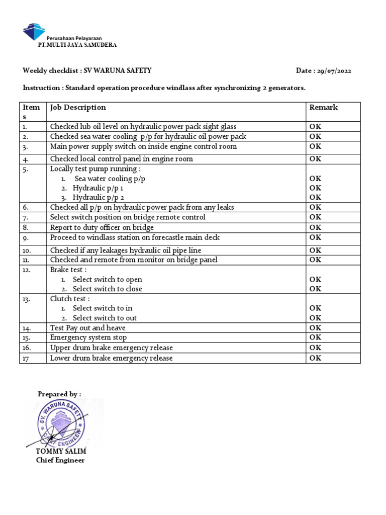 SV Waruna Safety Winch Test | PDF
