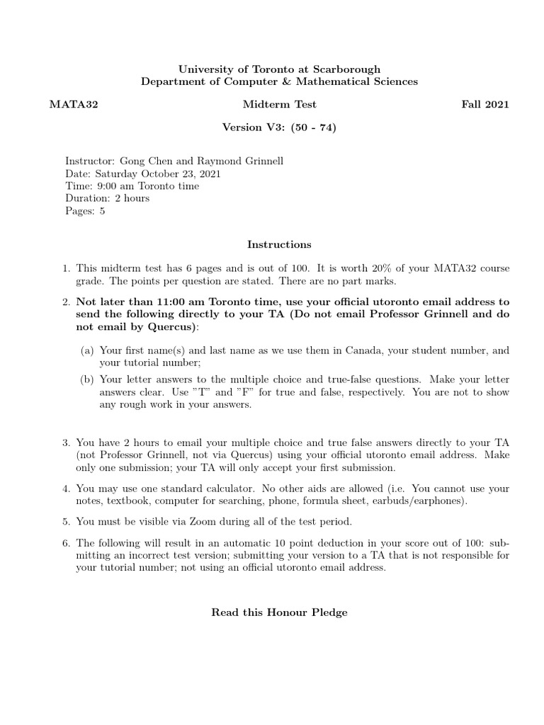 A32 V3 Test Fall2021 Pdf Tangent Multiple Choice