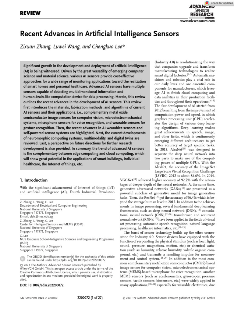 Advances in AI Sensor Technologies | PDF | Computer Vision | Deep Learning
