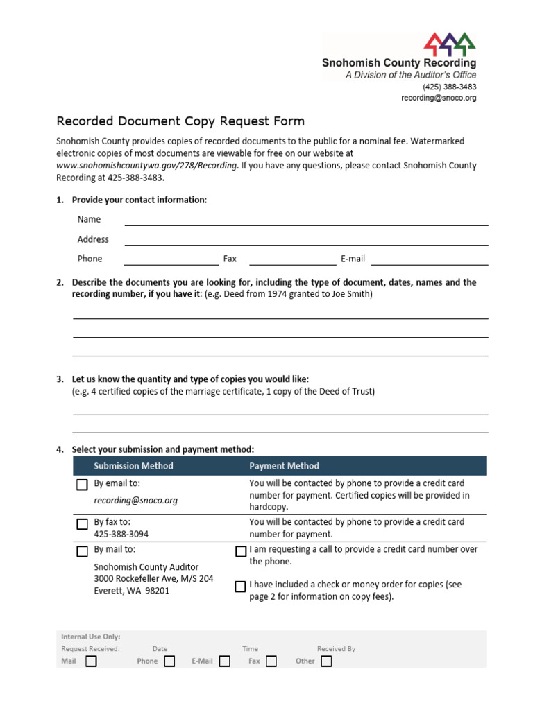 Snohomish County Document Request Form | PDF | Credit Card | Service ...