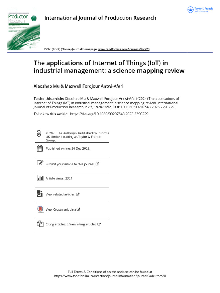 The Applications of Internet of Things IoT in Industrial Management A ...