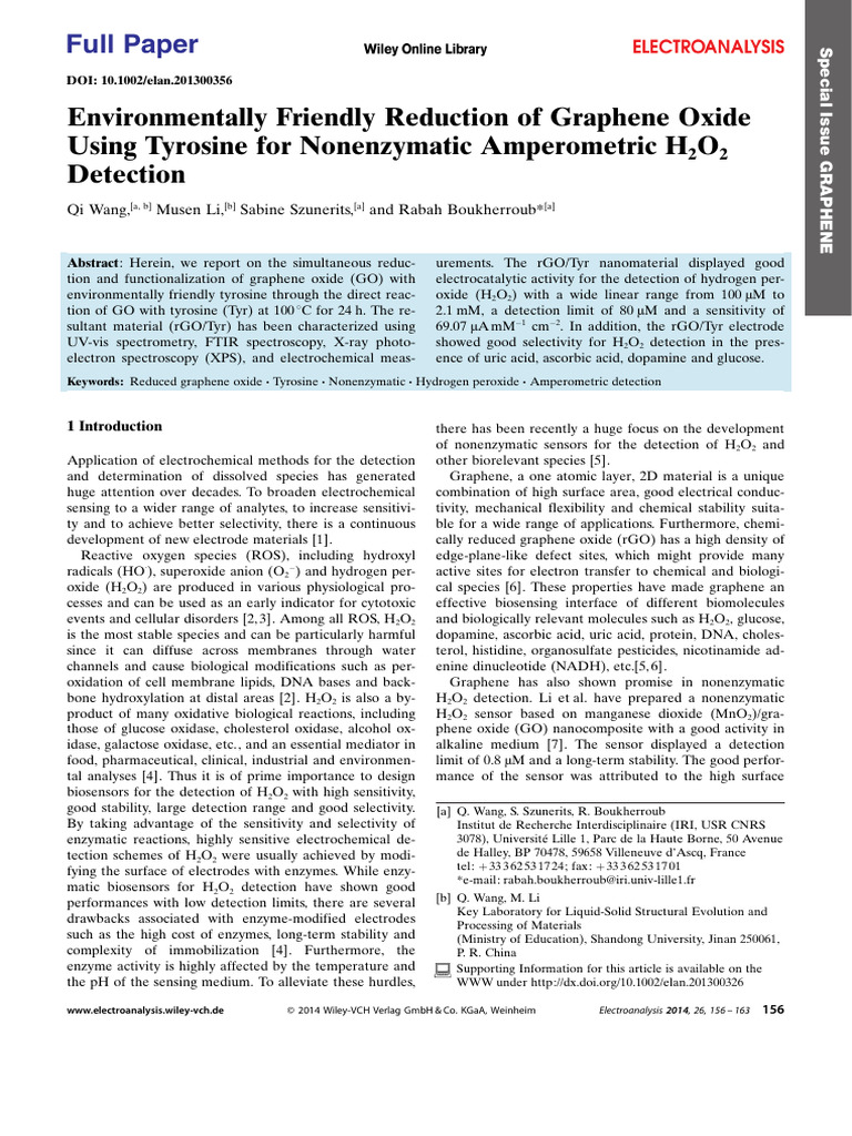 Eco-Friendly Graphene Oxide Reduction for H2O2 Detection | PDF ...