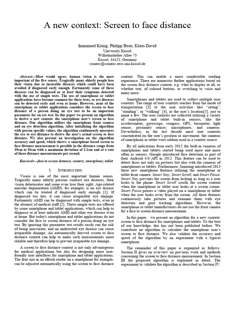 A New Context - Screen To Face Distance 1 1 | PDF | Smartphone | Camera