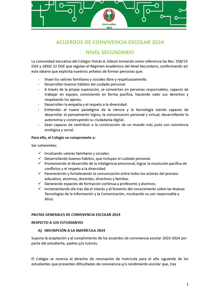 Normas de Convivencia 2024 | PDF | Evaluación | Maestros