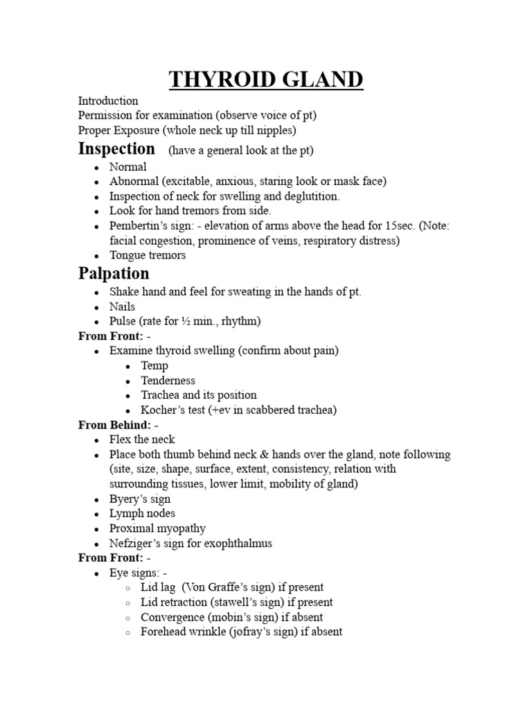 Thyroid Gland Examination Techniques | PDF