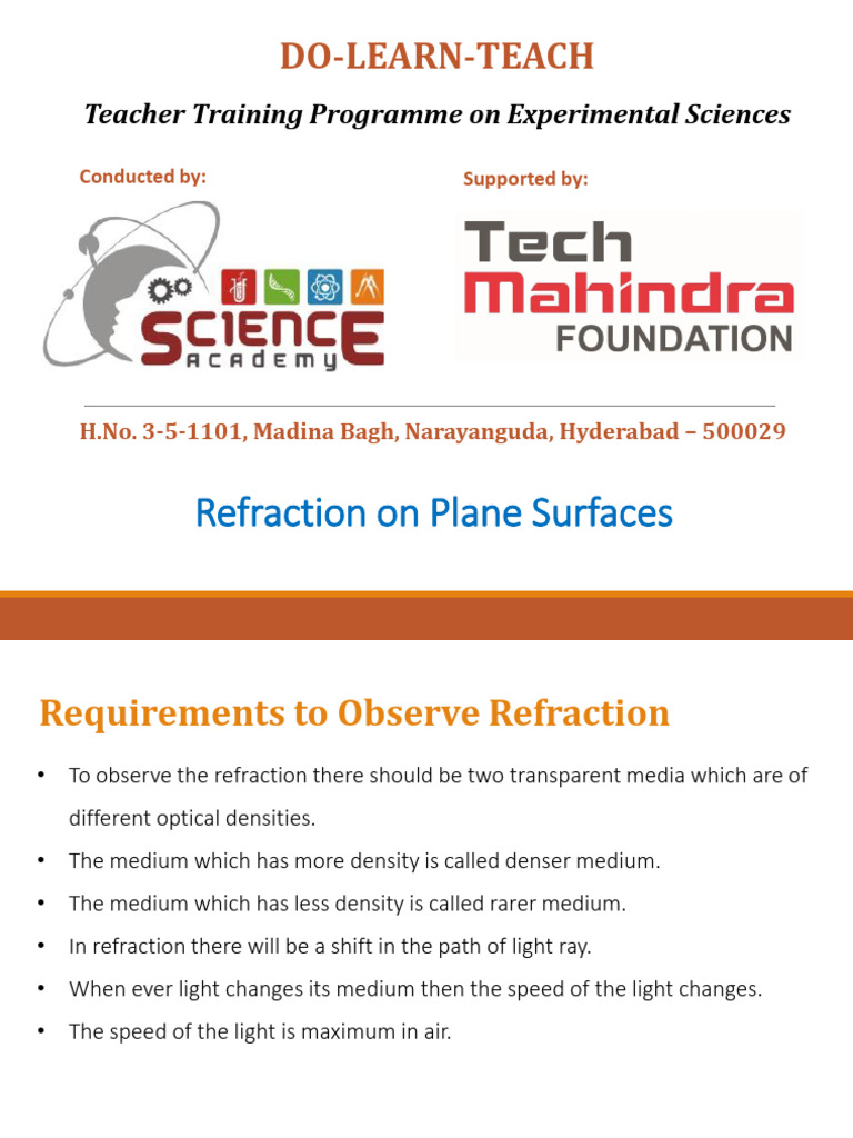 Teacher Training on Light Refraction | PDF | Science & Mathematics