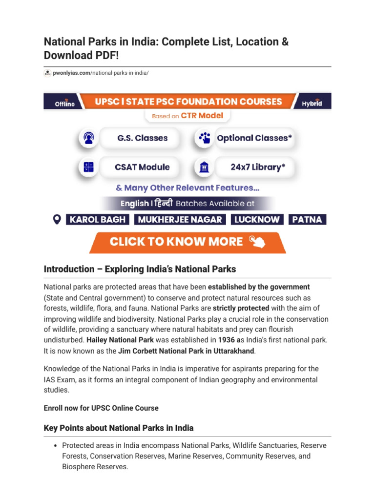 LIST OF 106 NATIONAL PARKS IN INDIA PDF DOWNLOAD intelligence overview