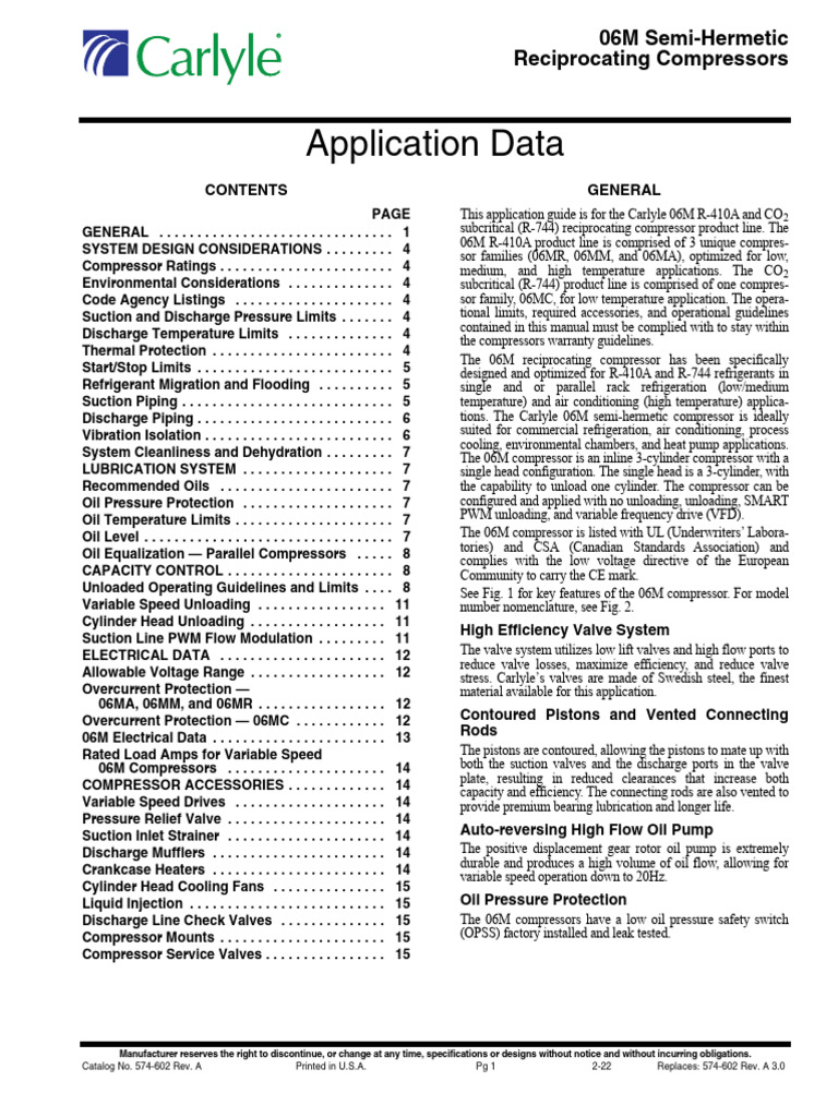Application Data: 06M Semi-Hermetic Reciprocating Compressors | PDF ...