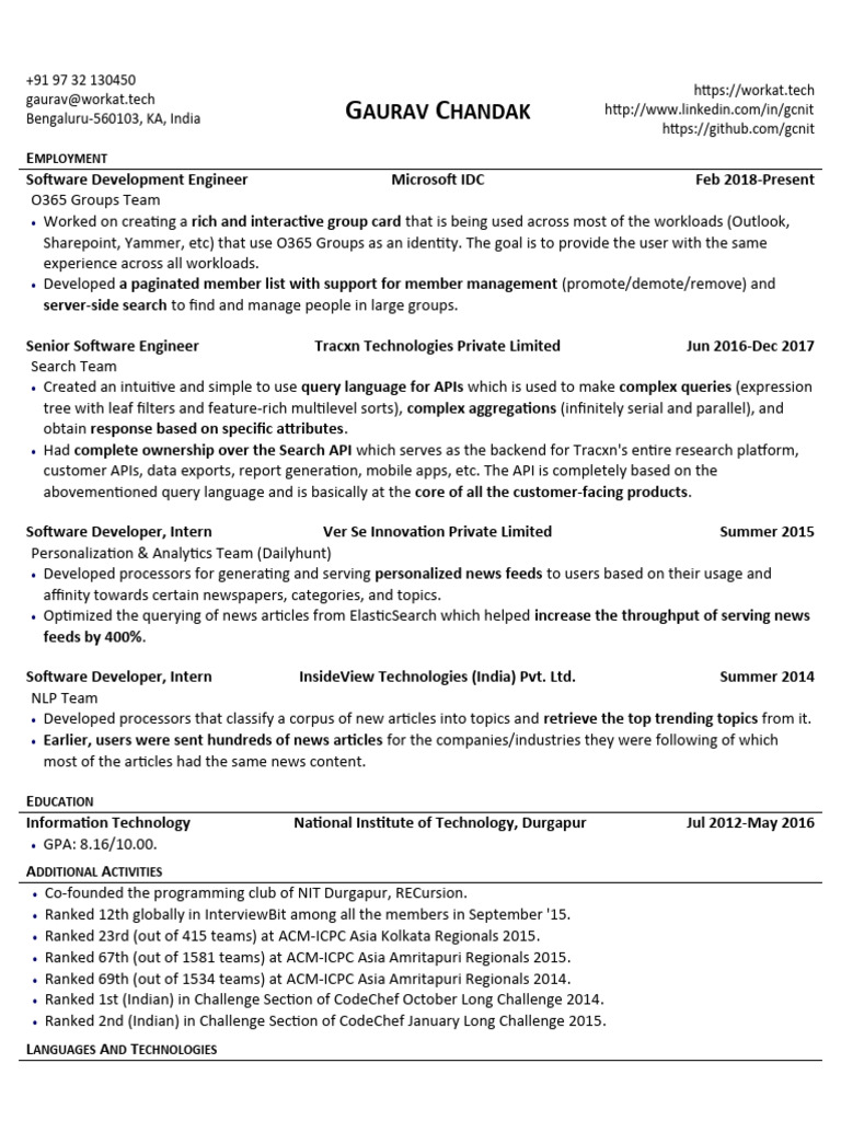 Gaurav Chandak: Software Engineer Profile | PDF | Software | Computing