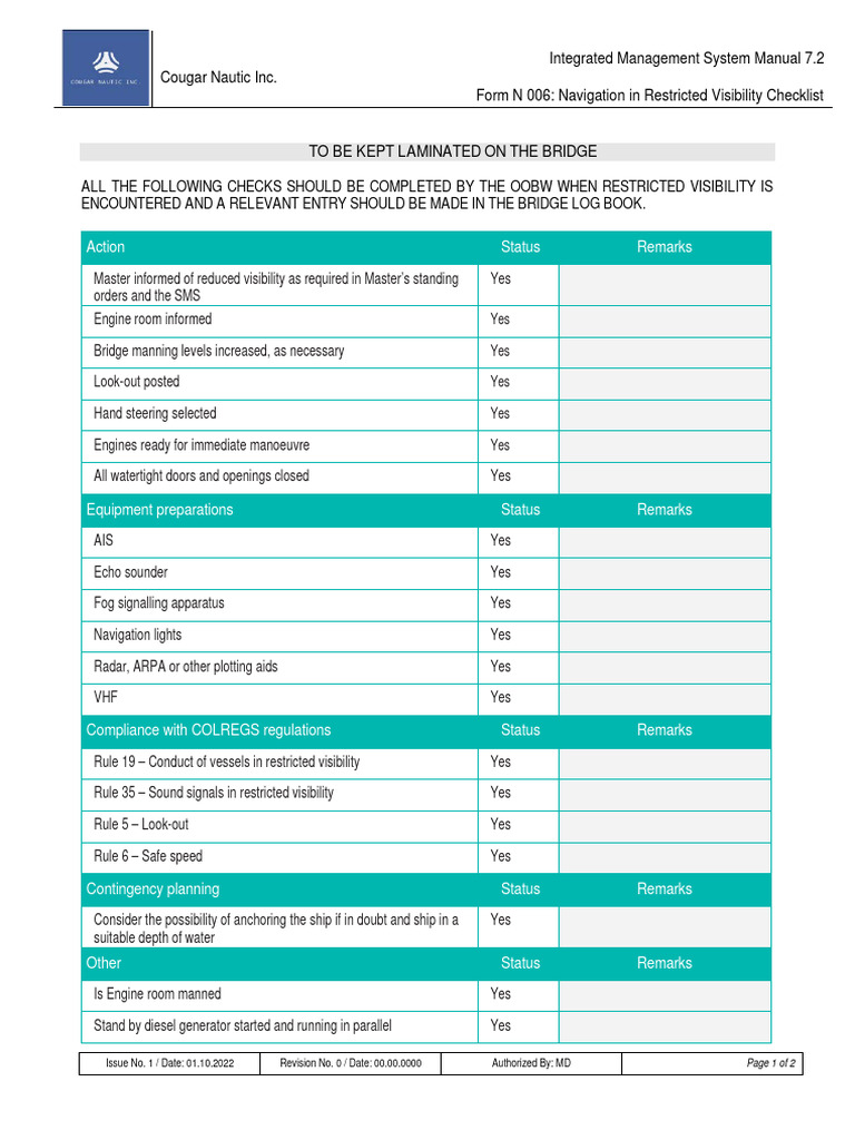 N006 Restricted Visibility | PDF | Shipping | Ships