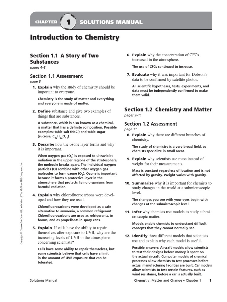 Chemistry Matter And Change Chapter 1 Assessment Answer Key