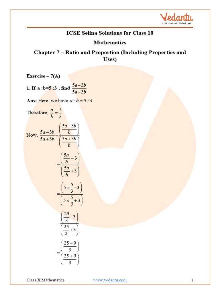 ICSE Class 10 Math: Ratio & Proportion Solutions | PDF | Ratio ...