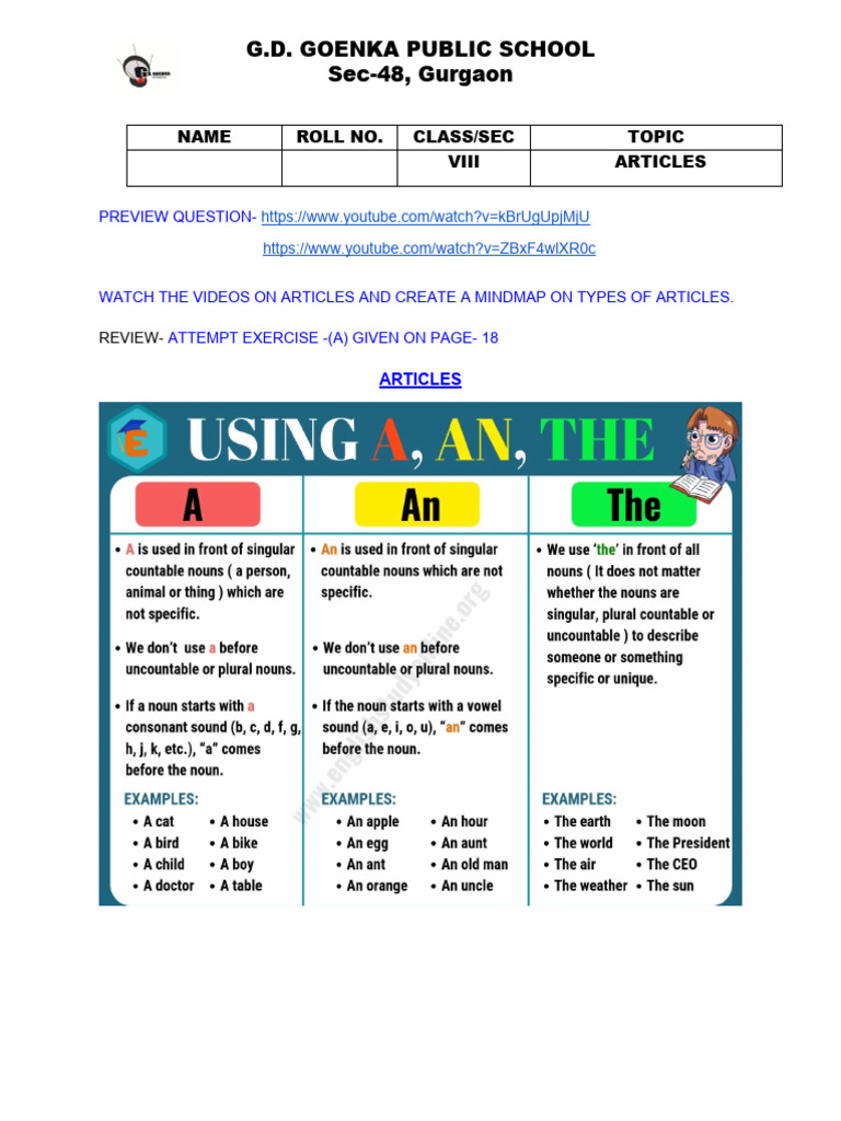 8 Rules Types Of Articles Pdf Languages Foreign Language Studies