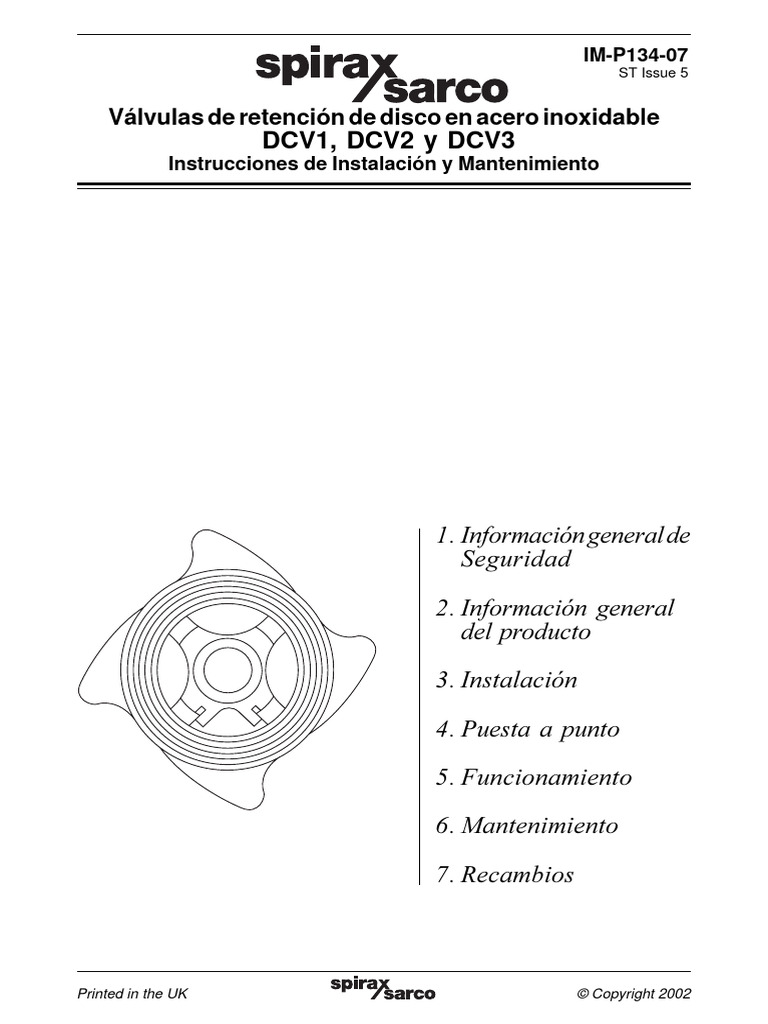 DCV1 - DCV2 - DCV3 Im P134 07 Es | PDF | Acero inoxidable | Presión