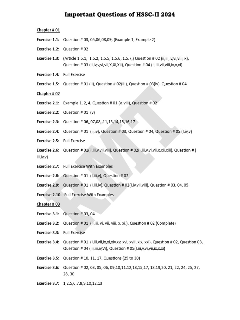 HSSC-II 2024 Important Questions Guide | PDF