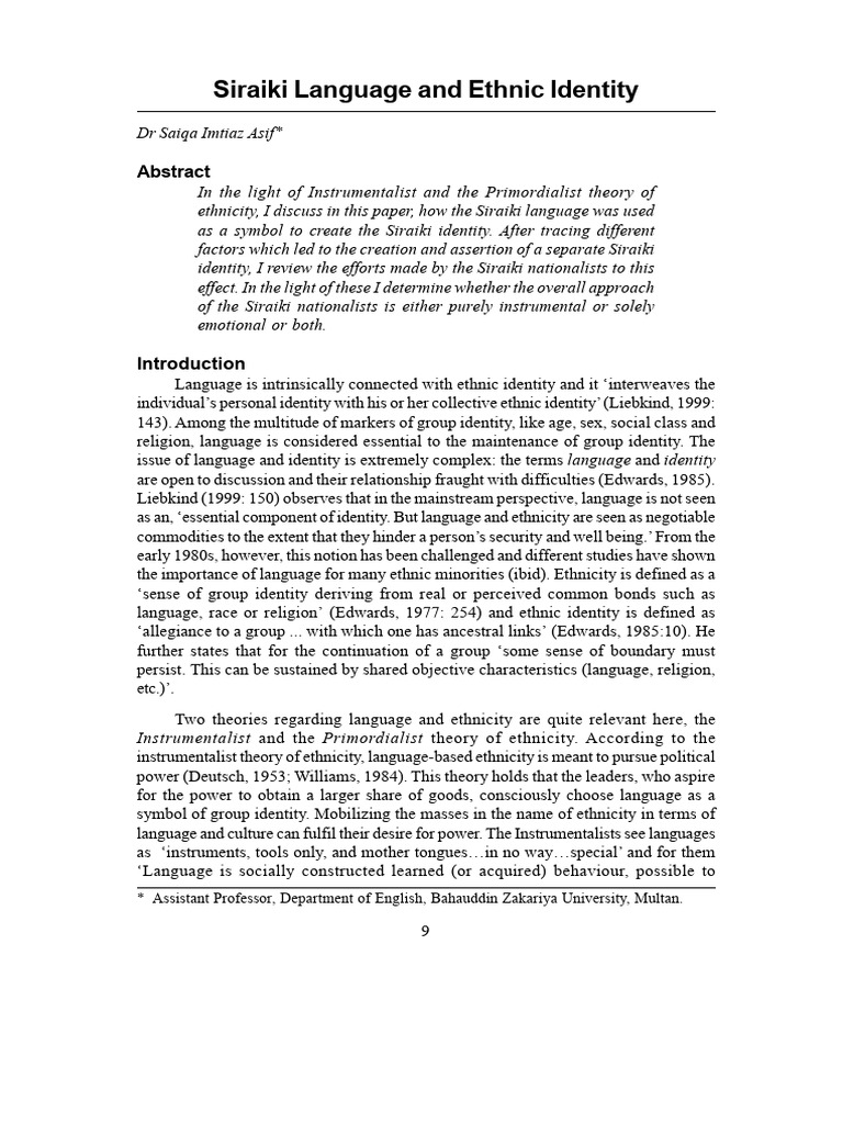Siraiki Language and Identity Dynamics | PDF | Identity (Social Science ...