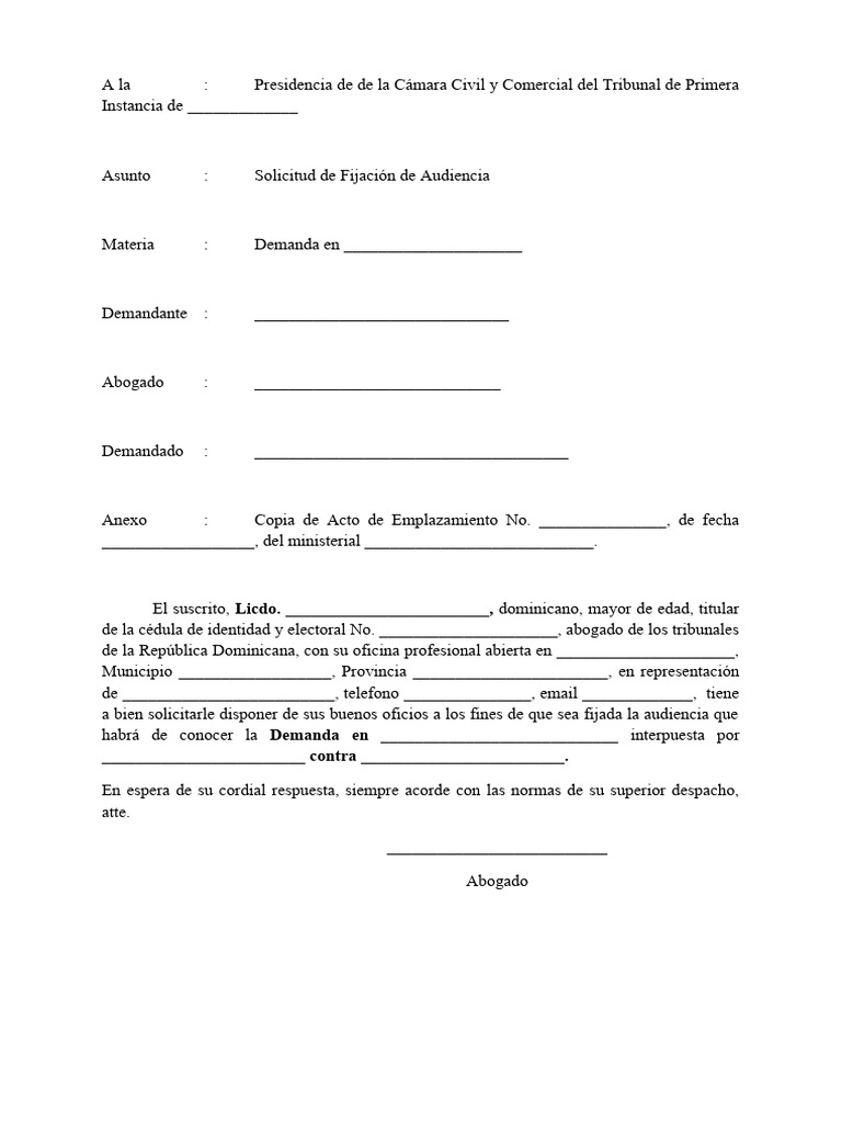 Modelo Solicitud De Fijación De Audiencia Pdf