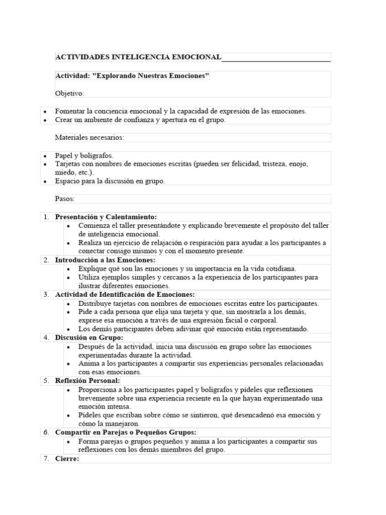 Actividades para Manejar Emociones | PDF | Las emociones | Inteligencia ...