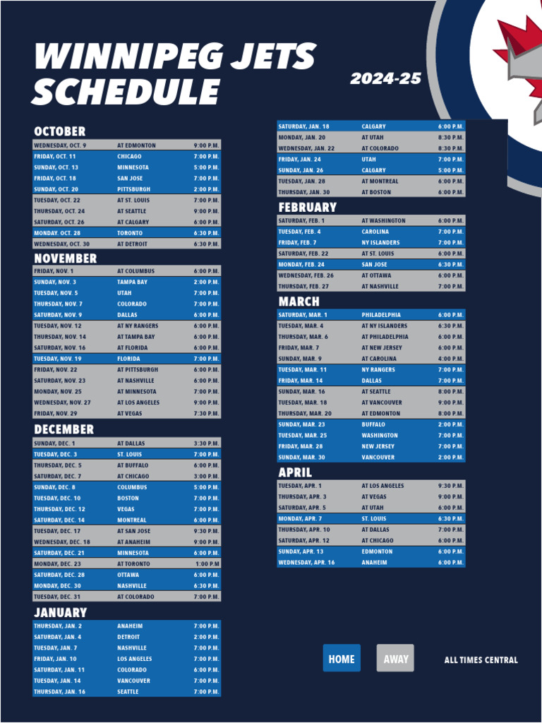 Winnipeg Jets 202425 List Schedule Download Free PDF National