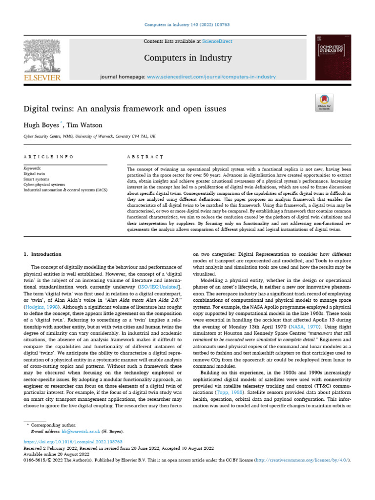 Boyes. (2022) - Digital Twins An Analysis Framework | PDF | Conceptual ...