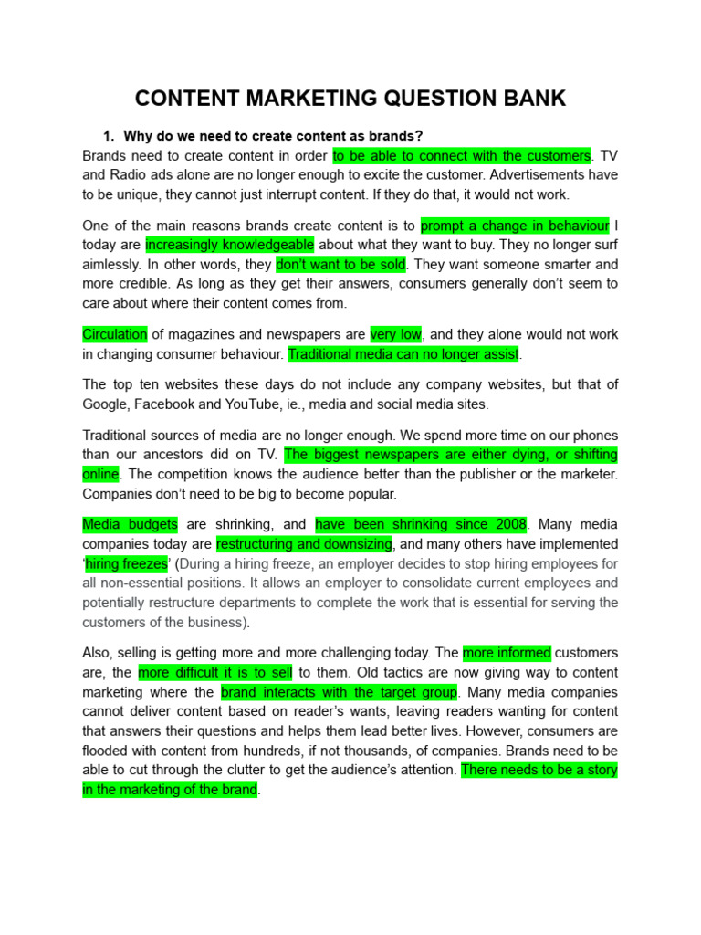 Content Marketing Question Bank | PDF | Marketing | Brand