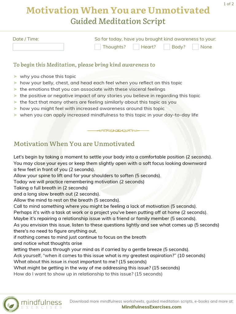 Motivation When You Are Unmotivated | PDF | Feeling | Mindfulness
