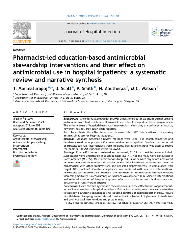 Pharmacist Led Education Based Antimicrobial Stewardship Interventions