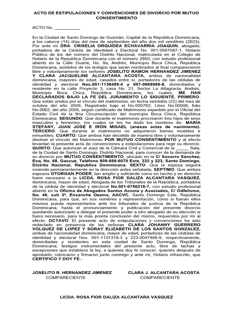 Divorcio por Mutuo Consentimiento RD | PDF | República Dominicana ...