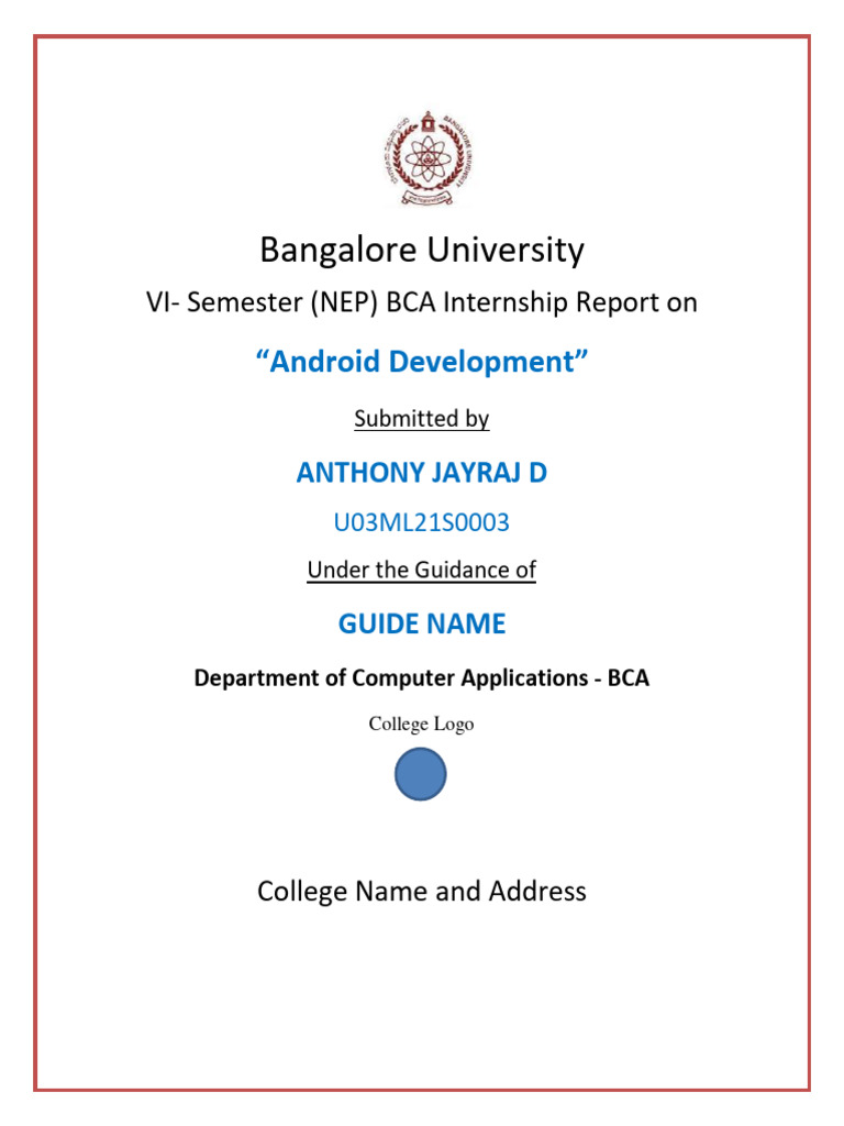 BCA Internship Report: Android Development | PDF