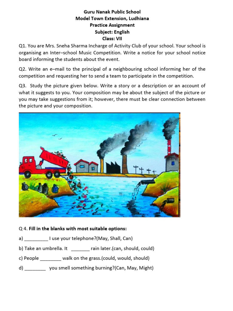 English Practice Assignment for Class VII | PDF